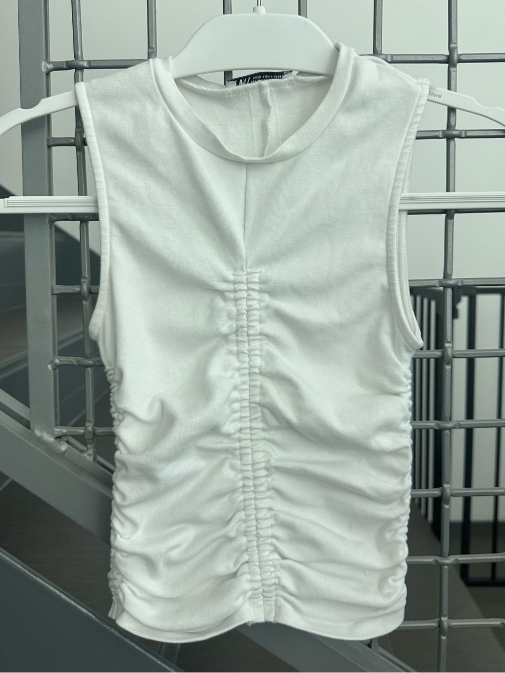 Zara White Ruched Mock Neck Tank